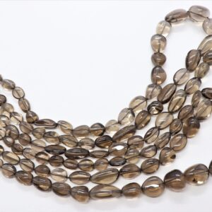 AAA Natural Smokey Quartz Smooth Uneven Shape Nuggets Beads, 6-12 MM Smokey Tumble Gemstone Bead, 18 Inch+ Fish Lock Smokey Nuggets Necklace