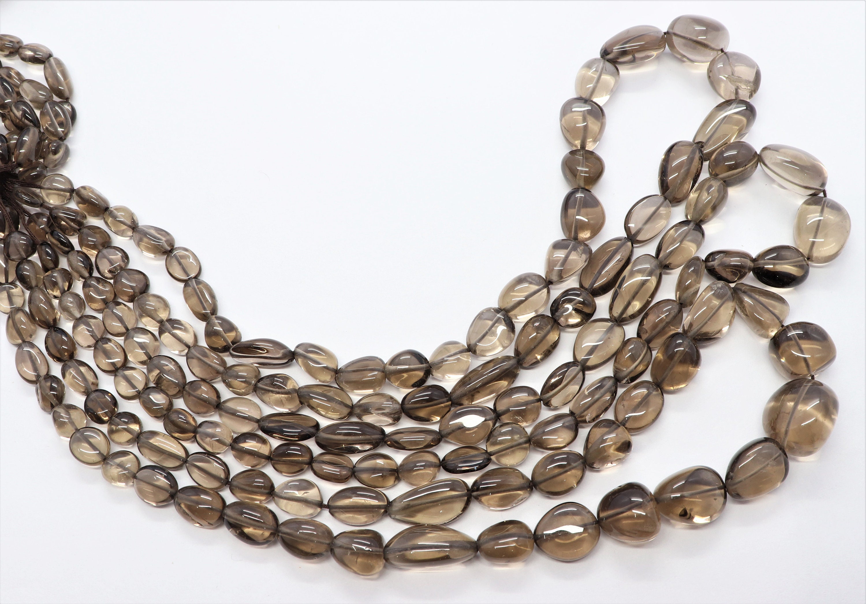 Aaa Natural Smokey Quartz Smooth Uneven Shape Nuggets Beads, 6-12 Mm Smokey Tumble Gemstone Bead, 18 Inch+ Fish Lock Smokey Nuggets Necklace