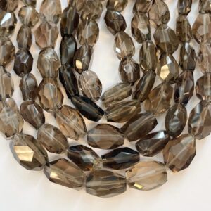 Natural Smoky Quartz (12-20)x(16-26)mm Faceted Nugget Gemstone Bead -15.5 inch strand