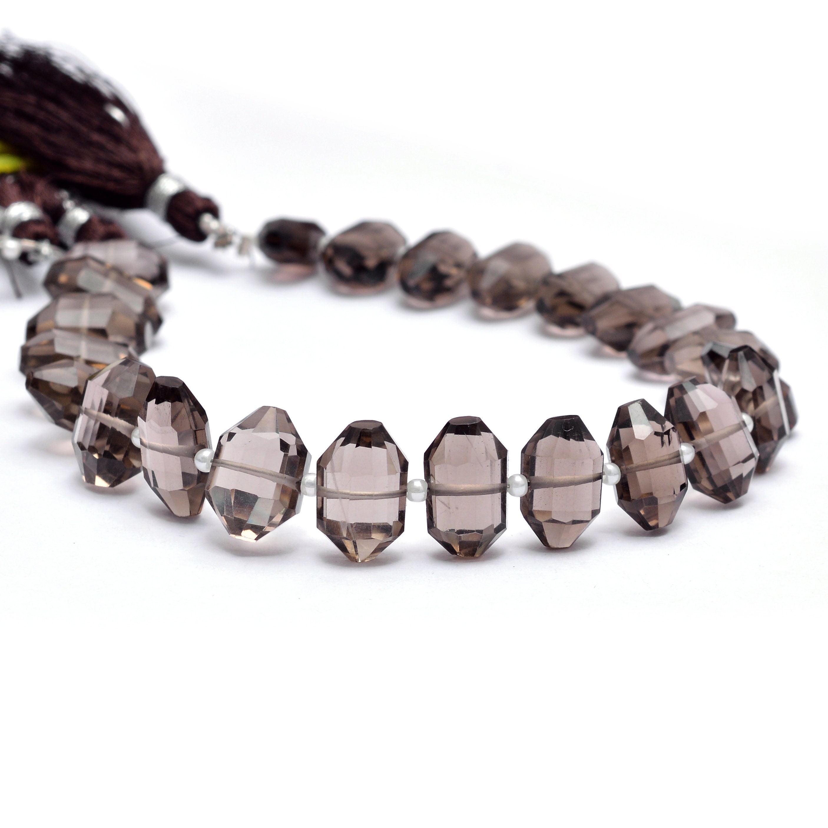 Natural Aaa+ Smoky Quartz Side Drilled Drum Beads | 8inch Strand | Natural Smokey Faceted Semi Precious Gemstone Tumbled Nuggets Loose Beads