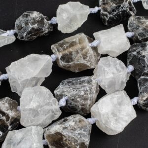 Natural Quartz And Smokey Quartz- New Organic Cut Matte Rough Raw Unpolished Beads 15.5" Strand Gemstone Beads- 22mm