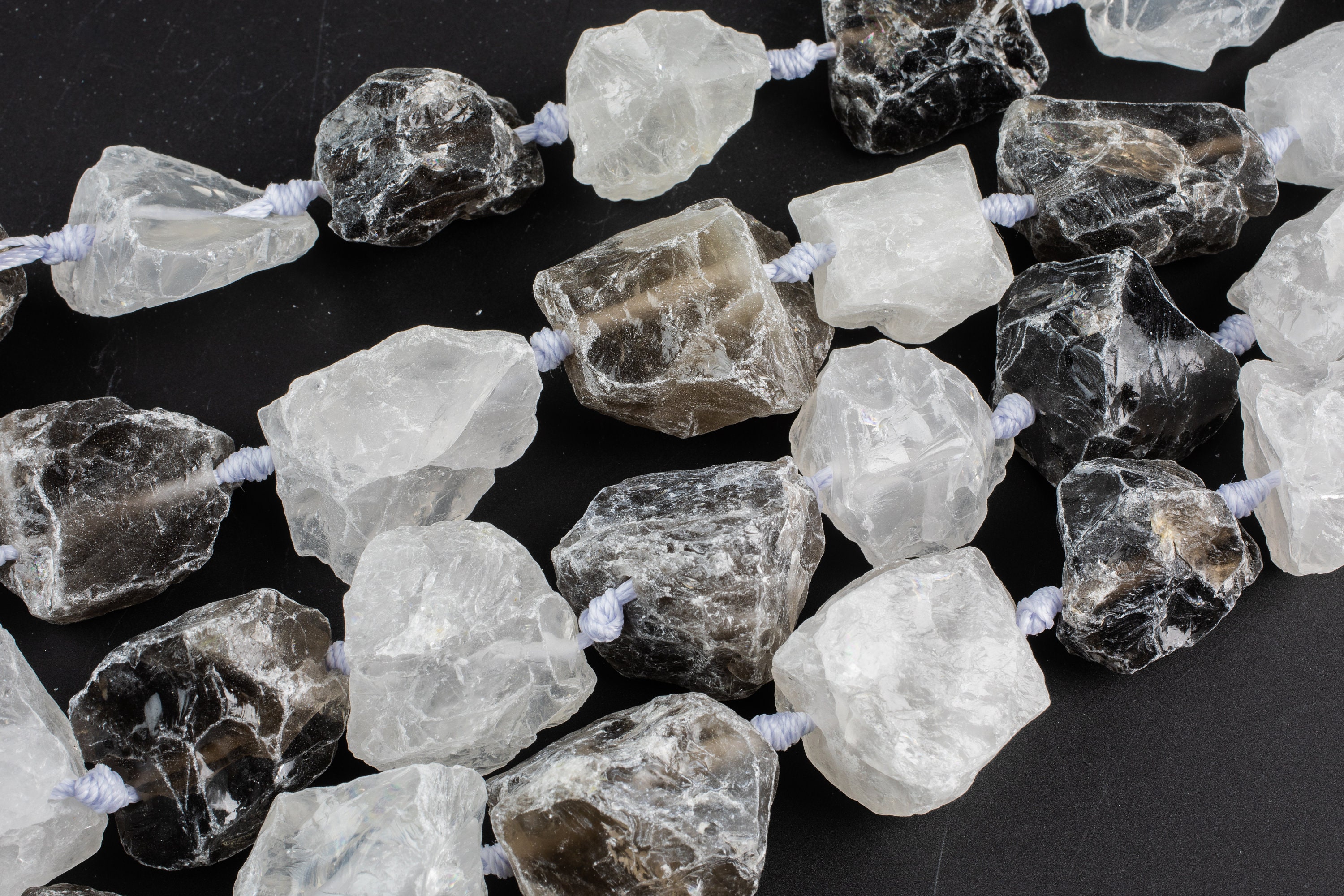 Natural Quartz And Smokey Quartz- New Organic Cut Matte Rough Raw Unpolished   Beads 15.5" Strand Gemstone Beads- 22mm