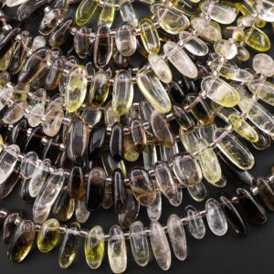 Natural Smoky Quartz Beads Freeform Oval Drop Nuggets Top Side Drilled Ombre Gemstone 15.5" Strand
