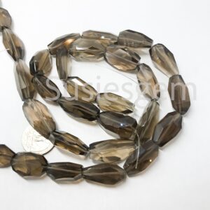Natural smoky quartz faceted nuggets 22-25mm. Genuine gemstone beads. Jewelry making. Focal piece