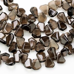Natural Smokey Quartz Beads, Flat Nugget Drops Brios- Full Strand 15 Inch Strand- High Polish-12x15mm