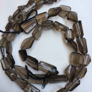 Natural Smokey Quartz Faceted Tumble Shape Gemstone Beads | 14 Inch Strand | Laser Cut Nuggets Beads Size- 10/12mm Approx | Step Cut Stone