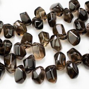 Natural Smokey Quartz beads,  Nugget Drops Brios- Full Strand 15 inch Strand- High Polish-12x15mm