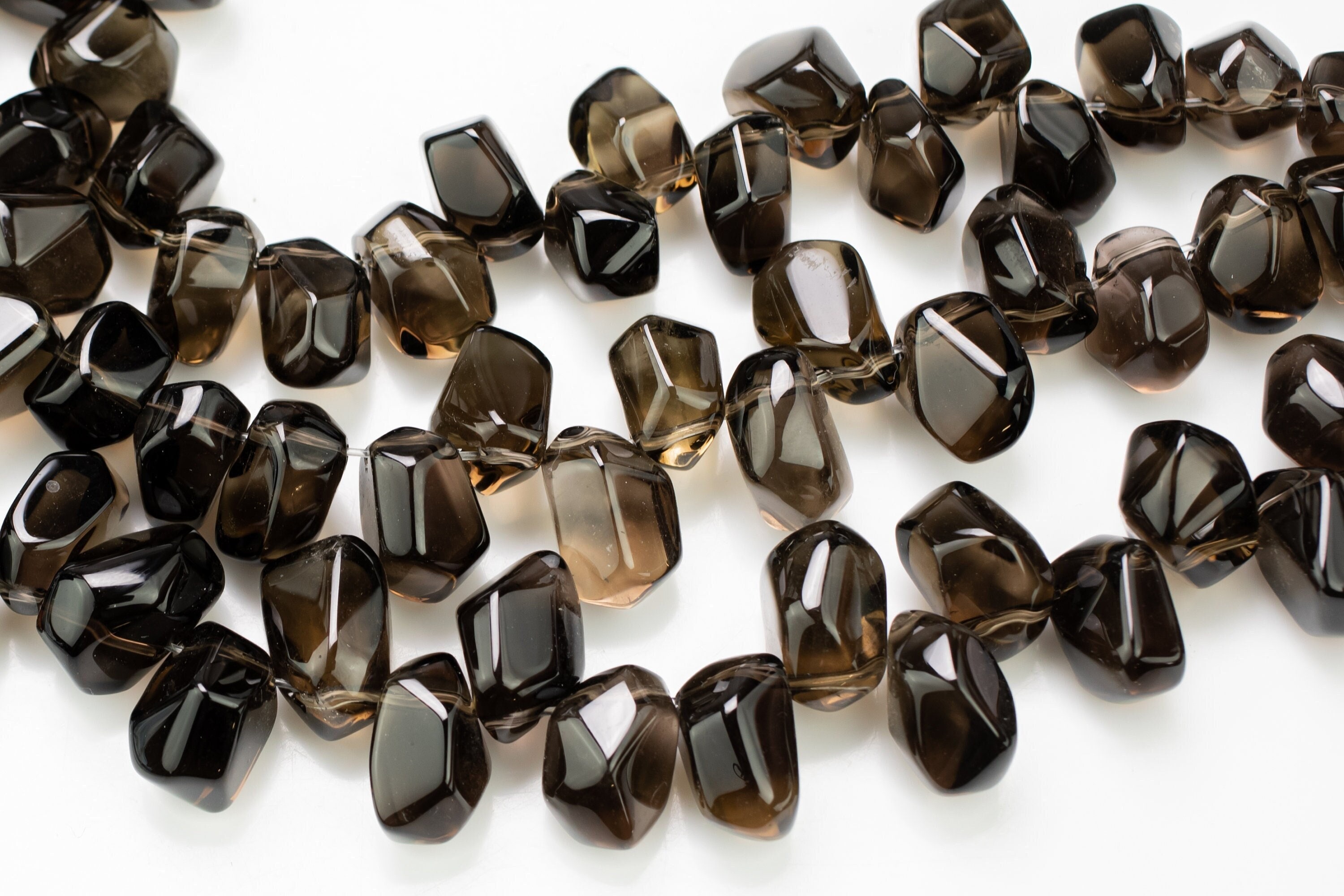 Natural Smokey Quartz Beads, Nugget Drops Brios- Full Strand 15 Inch Strand- High Polish-12x15mm