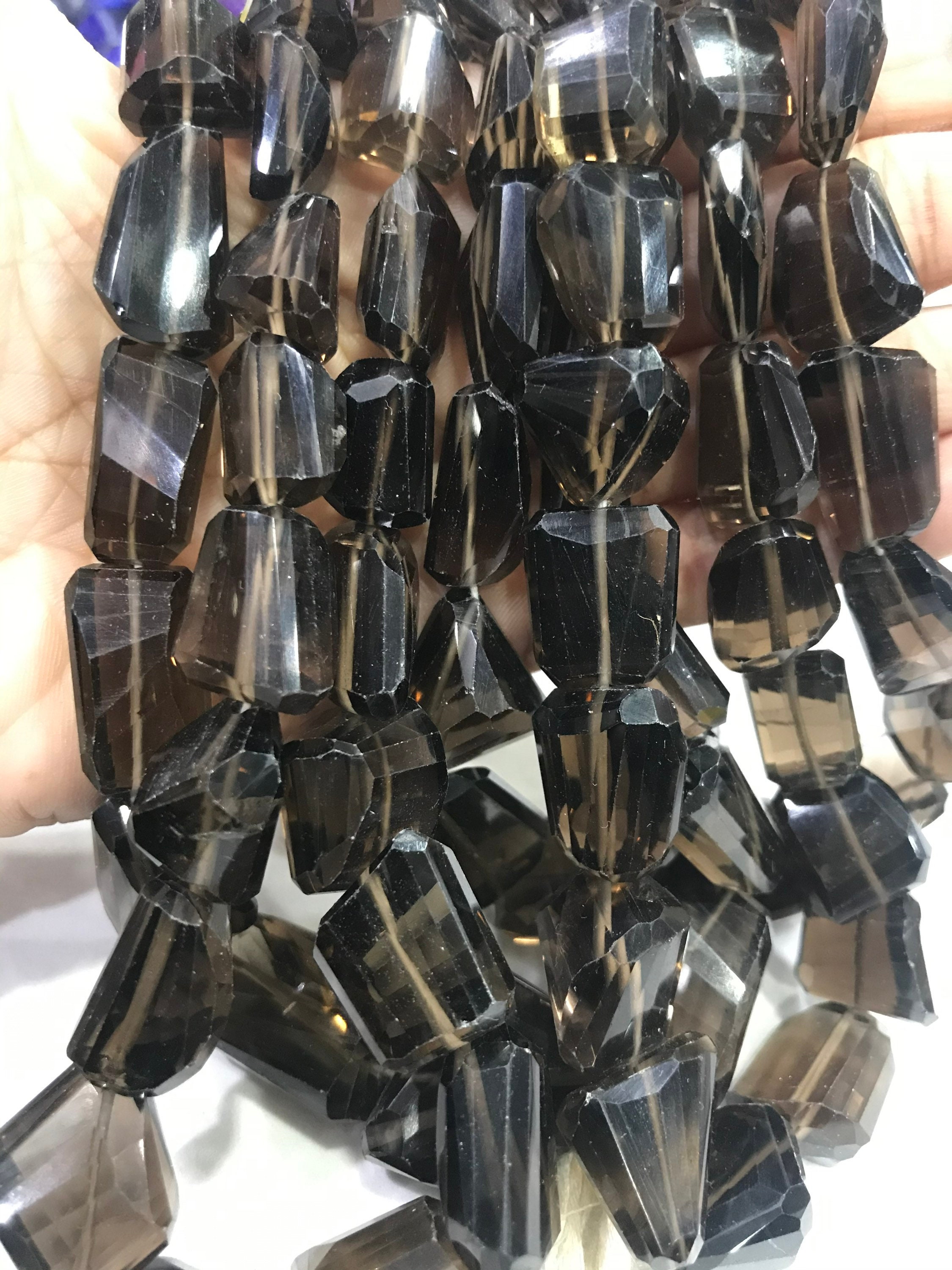 Natural Smokey Quartz Laser Cut Nuggets Gemstone Beads, 18 Inch Long Strand Smokey Quartz Size 9/17-11/17 Mm Approx Beads For Making Jewelry