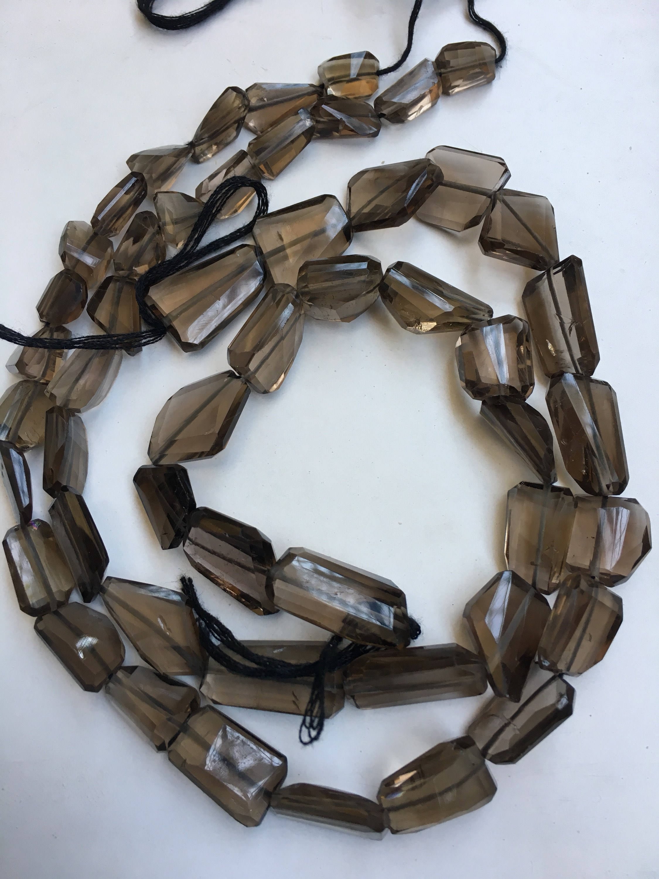 Natural Smokey Quartz Faceted Tumble Shape Gemstone Beads | 14 Inch Strand | Laser Cut Nuggets Beads Size- 10/12mm Approx | Step Cut Stone