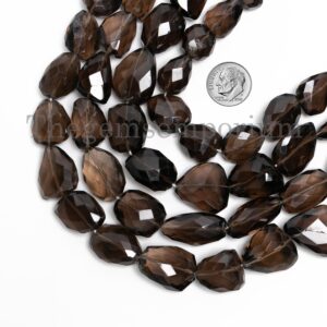 Raw Faceted Smoky Quartz Nuggets, Natural Smoky Quartz Nuggets Beads, Loose Drilled Beads Strand for Jewelry Making, Smoky Quartz Necklace