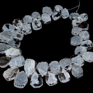 Rough Smoky Quartz Gemstone Free Shape Teardrop Slice 30x20-17x13mm Loose Beads 15" Full Strand (90144306-b49)
