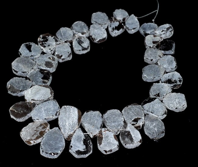 Rough Smoky Quartz Gemstone Free Shape Teardrop Slice 30x20-17x13mm Loose Beads 15" Full Strand (90144306-b49)