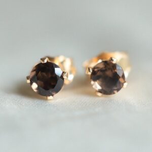 14k Gold Smoky Quartz Earring, [eesp1234] Gemstone Stud Earrings, Gold Gemstone Studs, Smoky Quartz Earrings, Quartz Stud *bss