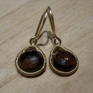 Smoky Quartz, 14k Goldfilled Coil Wrap, Hook Earwire Earrings