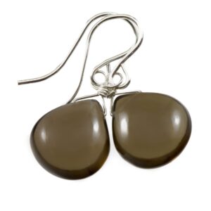 Smoky Quartz Earrings 14k Solid Gold Or Filled Or Sterling Silver Smooth Heart Sterling Silver Smokey Teardrops Classic Simple Natural