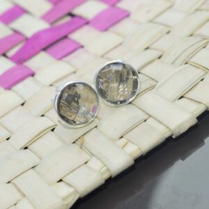 Smoky Quartz 925 Sterling Silver Faceted Gemstone Jewelry Round Shape Stud Earring