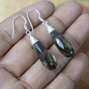 Smoky Quartz 925 Sterling Silver Faceted Gemstone Drop Earring
