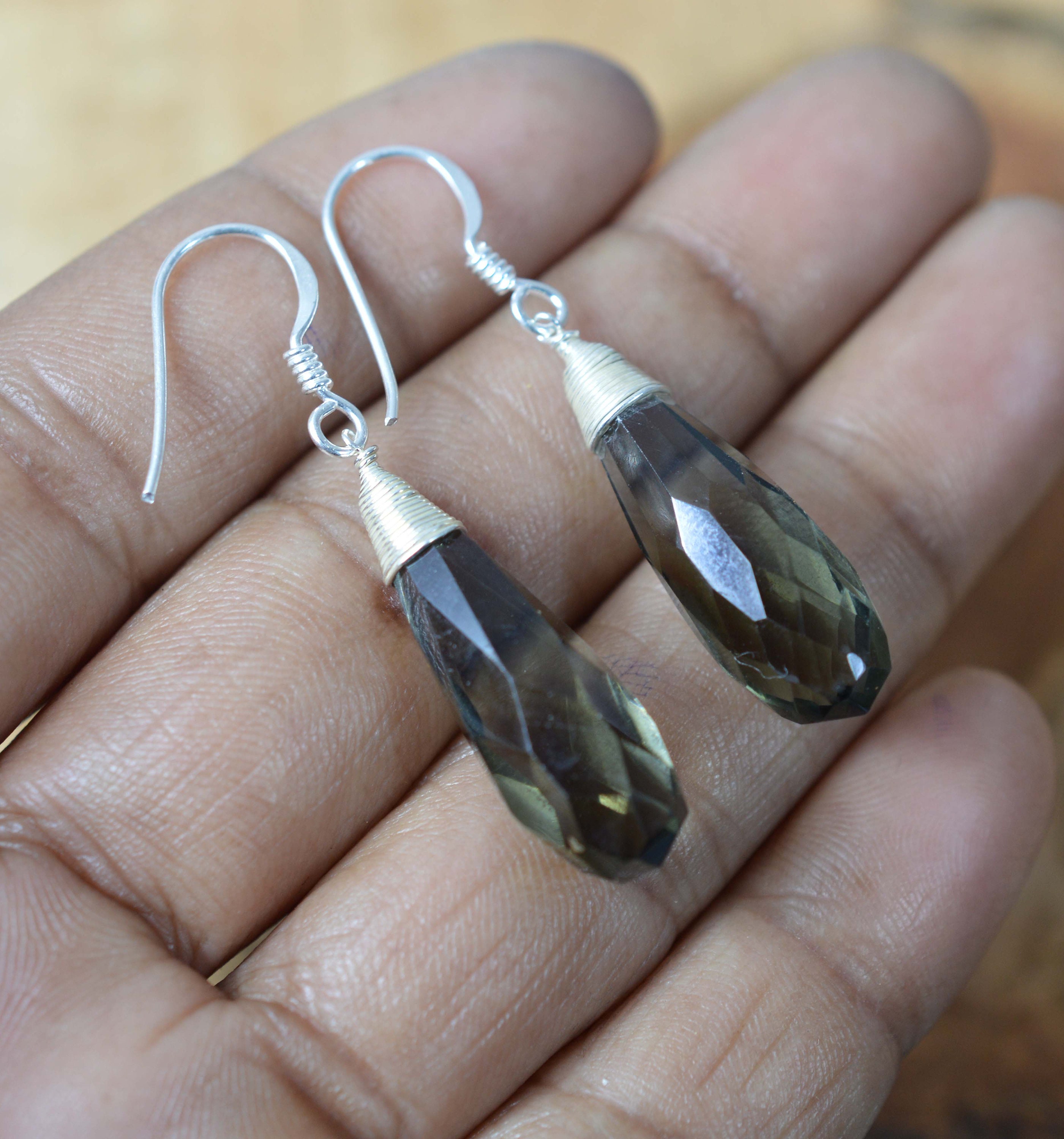 Smoky Quartz 925 Sterling Silver Faceted Gemstone Drop Earring