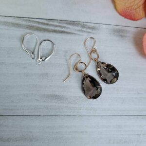 Smoky quartz earrings.  Avail in gold filled, rose gold, and or sterling silver.  Teardrop smoky quartz earrings