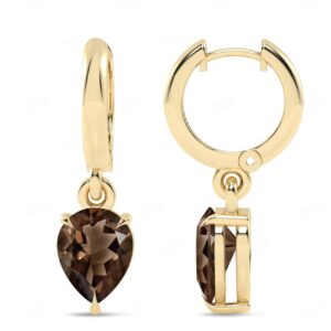 Brown Smoky Quartz Hoop Earrings For Women Art Deco Dangle Drop Hoop Earrings 925 Sterling Silver Quartz Wedding Earrings Gift For Wife