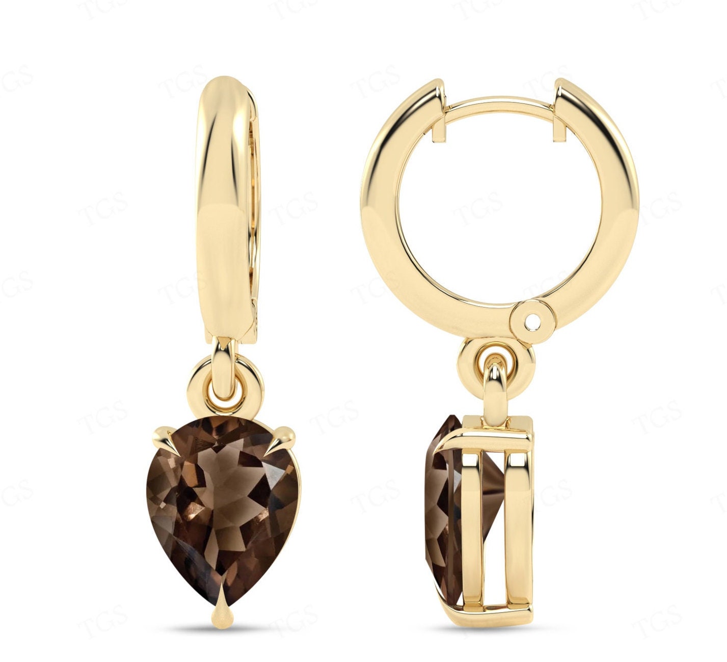 Brown Smoky Quartz Hoop Earrings For Women Art Deco Dangle Drop Hoop Earrings 925 Sterling Silver Quartz Wedding Earrings Gift For Wife