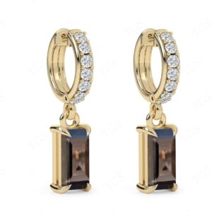 Brown Smoky Quartz Wedding Hoop Earrings For Women Vintage Art Deco Smoky Quartz Hoop Earrings Unique Moissanite Earrings Anniversary Gift