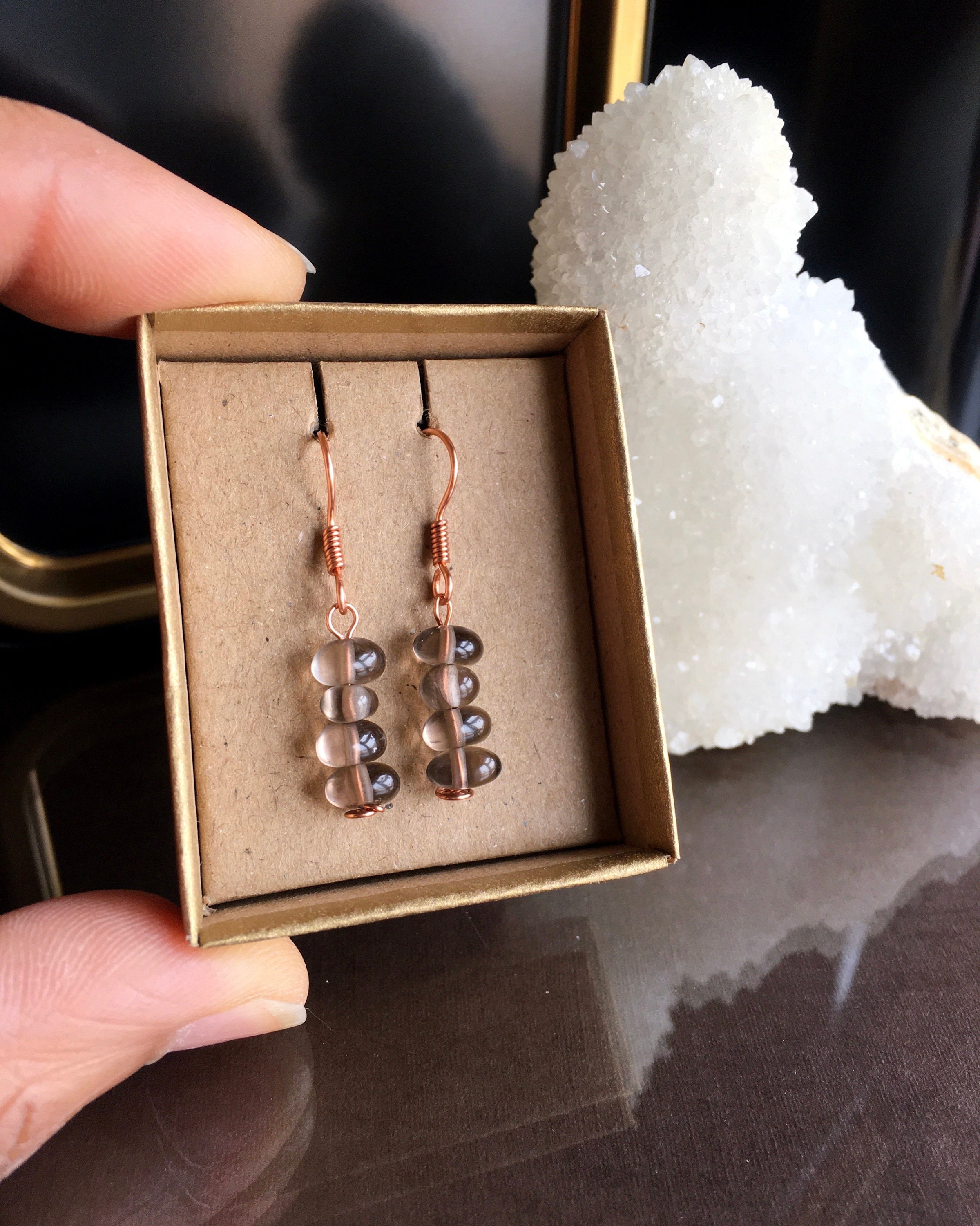 Smoky Quartz Copper Earrings: Handmade Jewelry Gift Smoky Quartz Copper Earrings: Handmade Jewelry Gift