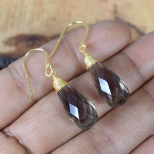 Smoky Quartz Drop Earrings: 18K Gold Overlay, Sterling Silver