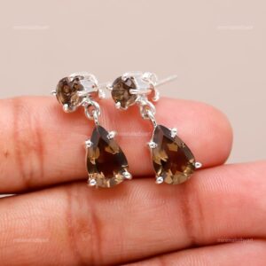 Smoky Quartz Drop Earrings: 925 Sterling Silver Gemstone Jewelry