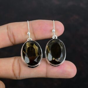 Faceted Smoky Quartz Earrings: Handmade 925 Sterling Silver Jewelry