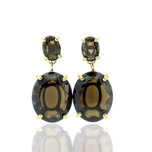 Smoky Quartz Gold Earrings · Brown Bridal Earrings · Wedding Jewelry · 18k Dangle Long Earrings · Oval Cut Vermeil Earrings