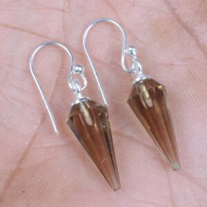 Handmade Smoky Quartz Sterling Silver Drop Earrings: Elegant Faceted Gemstone