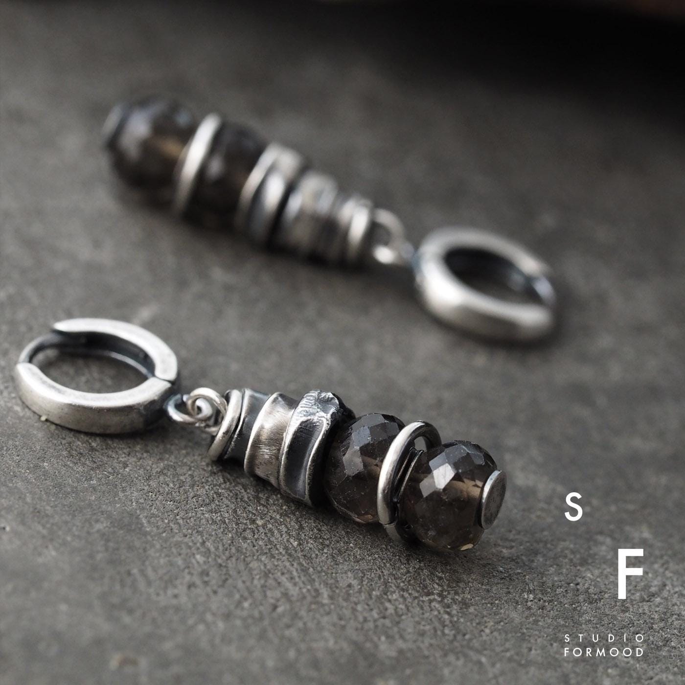 Smoky Quartz Earrings Oxidized Sterling Silver Dangle Handmade Artisan Jewelry Minimalist Womens Gift Unique