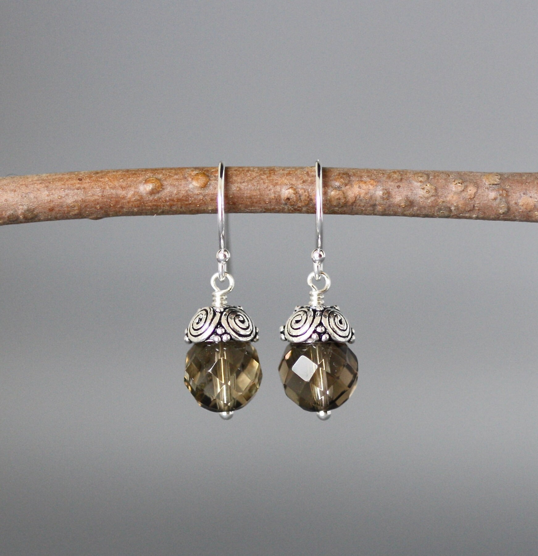 Smokey Quartz Earrings - Bali Silver Earrings - Brown Gemstone Earrings - Small Gemstone Earrings - Brown And Silver Smokey Quartz Earrings - Bali Silver Earrings - Brown Gemstone Earrings - Small Gemstone Earrings - Brown And Silver