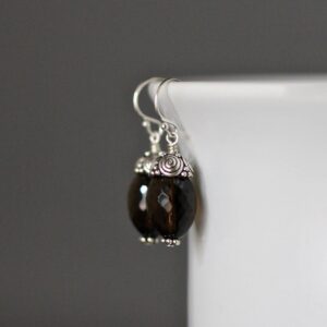 Smokey Quartz Earrings - Brown Gemstone Earrings - Silver Dangle Earrings - Bali Silver Earrings - Brown And Silver