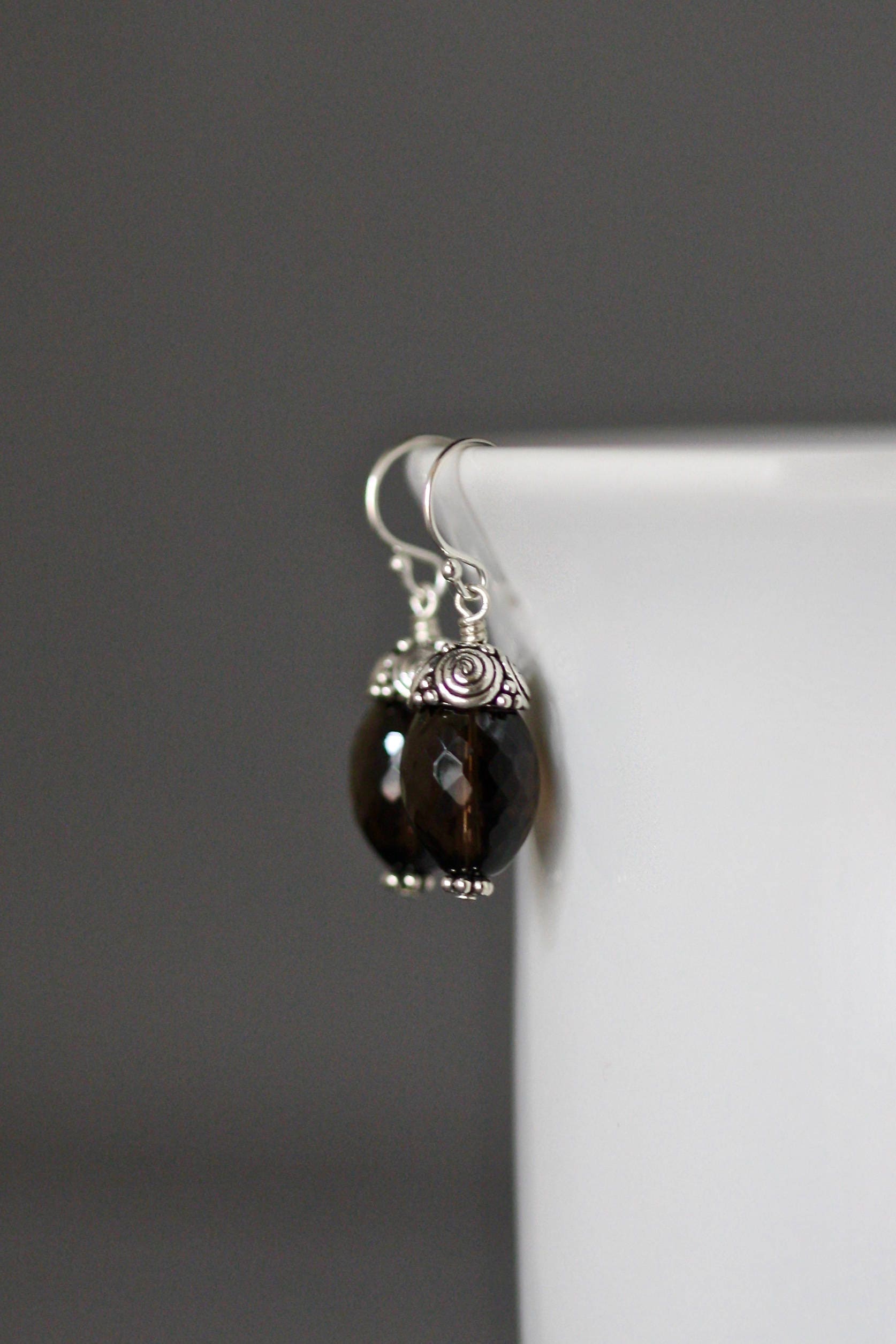Smokey Quartz Earrings - Brown Gemstone Earrings - Silver Dangle Earrings - Bali Silver Earrings - Brown And Silver Smokey Quartz Earrings - Brown Gemstone Earrings - Silver Dangle Earrings - Bali Silver Earrings - Brown And Silver