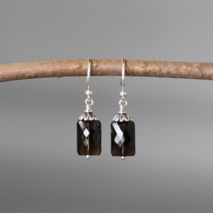 Smokey Quartz Earrings - Brown Gemstone Earrings - Brown And Silver Earrings - Bali Silver Earrings - Rectangle Earrings