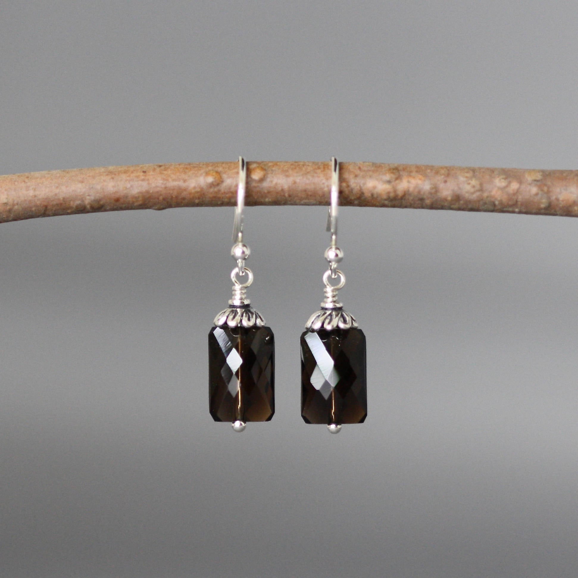 Smokey Quartz Earrings - Brown Gemstone Earrings - Brown And Silver Earrings - Bali Silver Earrings - Rectangle Earrings Smokey Quartz Earrings - Brown Gemstone Earrings - Brown And Silver Earrings - Bali Silver Earrings - Rectangle Earrings