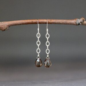 Smokey Quartz Earrings - Brown Gemstone Earrings - Gem and Silver Earrings - Silver Chain Earrings - Long Dangle Earrings