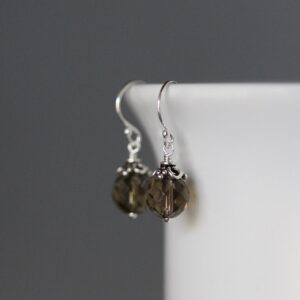 Smokey Quartz Earrings - Brown Gemstone Earrings - Bali Silver Earrings - Small Gemstone Earrings - Wire Wrapped Earrings