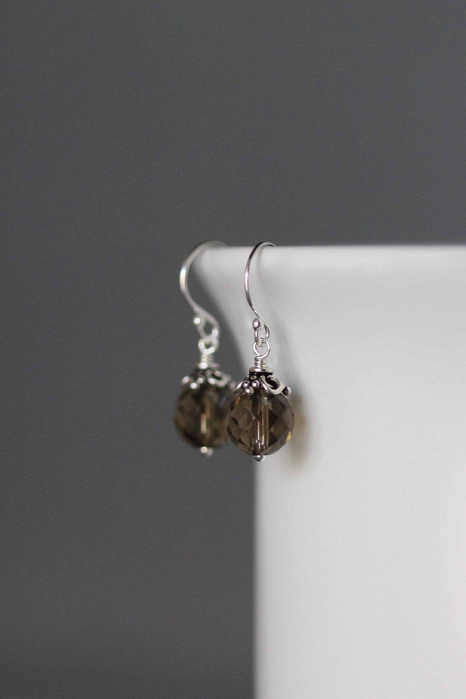 Smokey Quartz Earrings - Brown Gemstone Earrings - Bali Silver Earrings - Small Gemstone Earrings - Wire Wrapped Earrings Smokey Quartz Earrings - Brown Gemstone Earrings - Bali Silver Earrings - Small Gemstone Earrings - Wire Wrapped Earrings