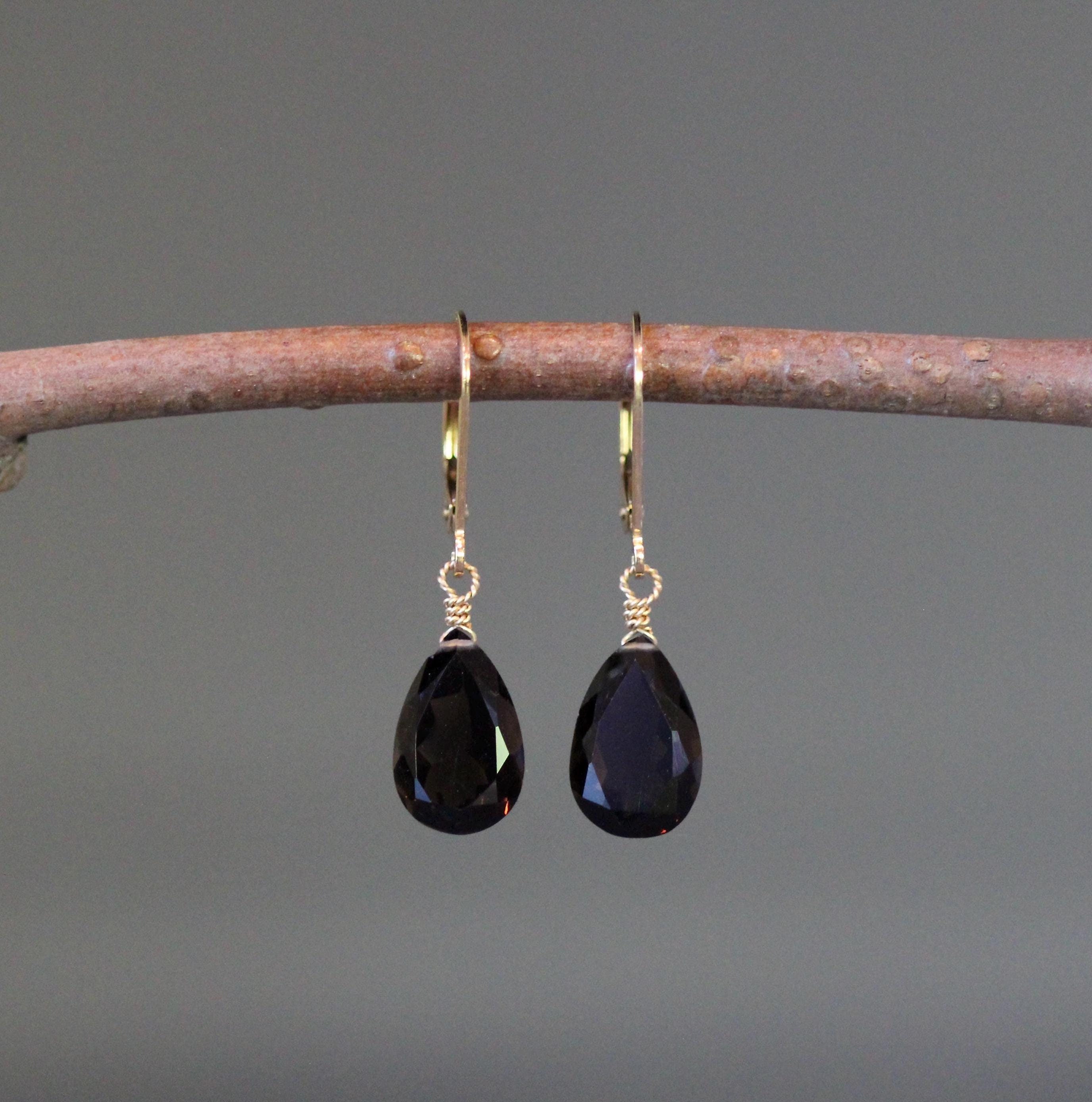 Smokey Quartz Earrings - Brown Gemstone Earrings - Gold Wire Wrap Earrings - Gold Leverback Earrings - Single Stone Earrings - Gold Dangles Smokey Quartz Earrings - Brown Gemstone Earrings - Gold Wire Wrap Earrings - Gold Leverback Earrings - Single Stone Earrings - Gold Dangles
