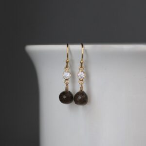 Smokey Quartz Earrings - Cubic Zirconia Earrings - Brown And Gold Earrings - Wire Wrapped Earrings Gold - Brown Gemstone Earrings