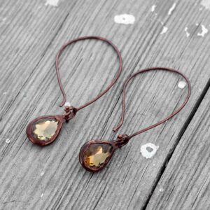 Smokey Quartz Copper Dangle Earrings – Gemstone Drop Handmade Jewelry