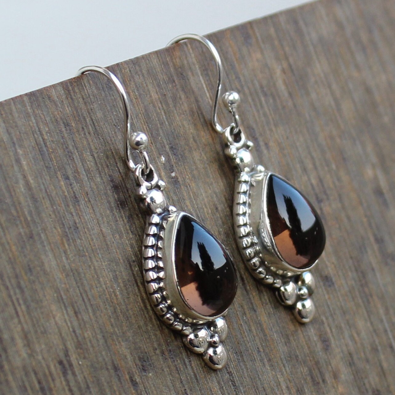 Smoky Quartz Sterling Silver Dangle Earrings, Brown Gemstone Jewelry