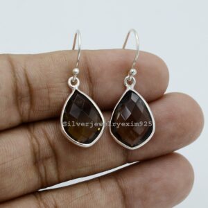 Smoky Quartz Teardrop Earrings: Sterling Silver Dangle Earrings