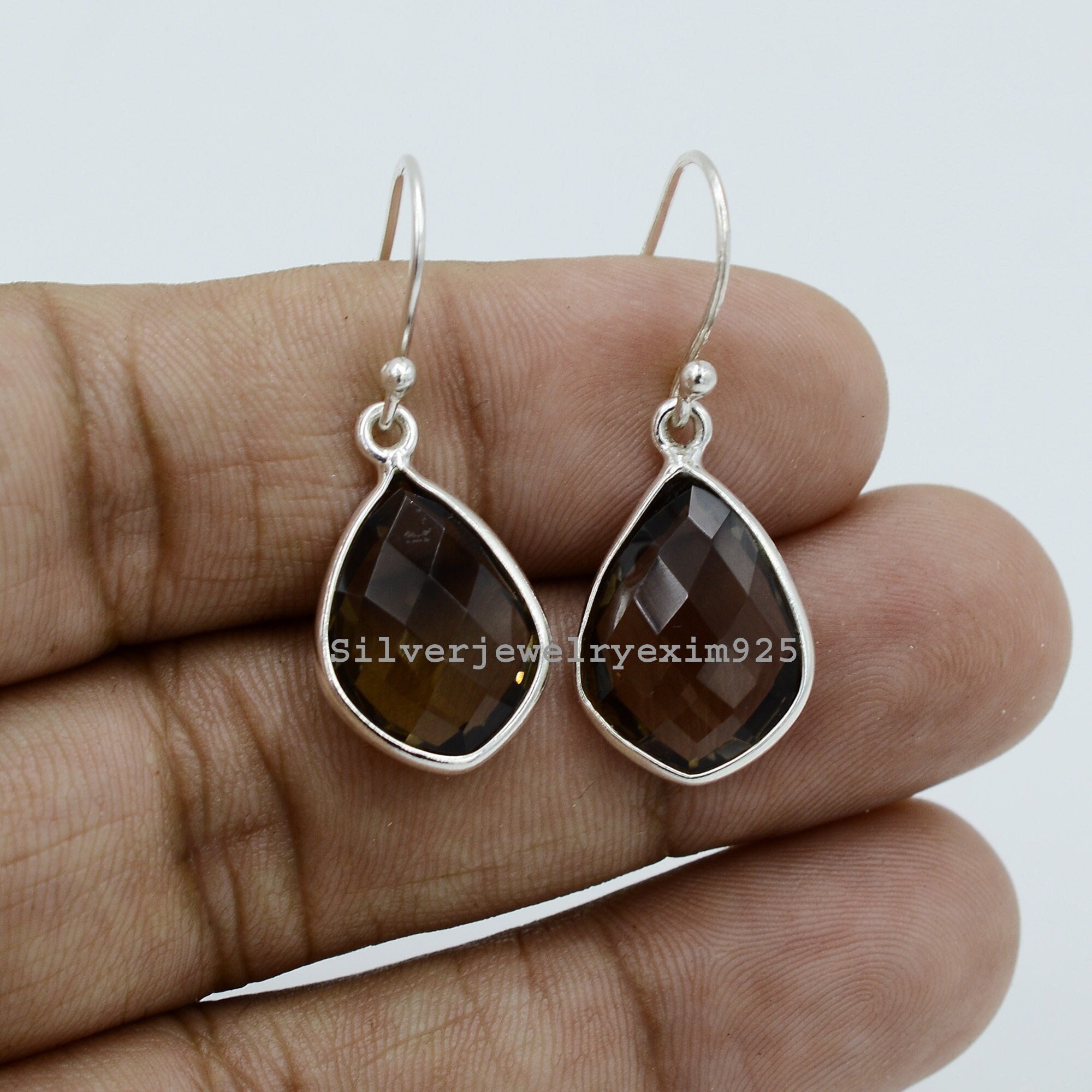 Smoky Quartz Teardrop Earrings: Sterling Silver Dangle Earrings