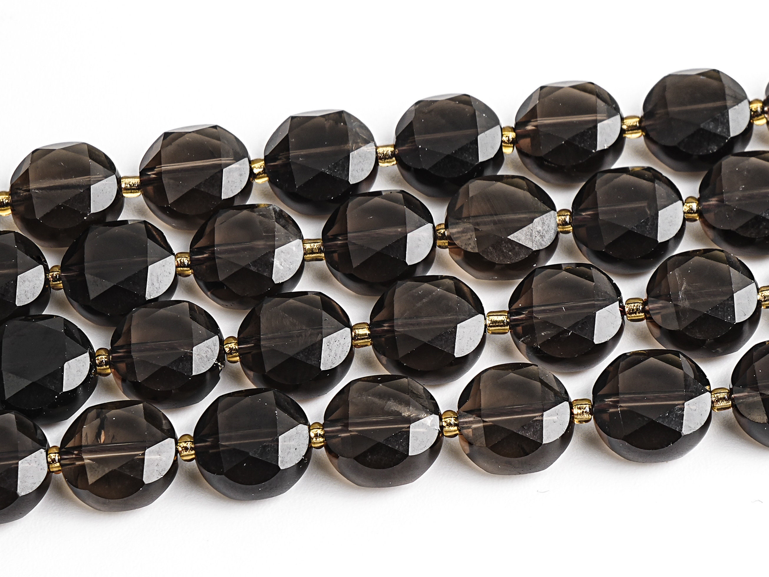 10mm Black Smoky Quartz Beads Grade Aa Genuine Natural Gemstone Faceted Coin Loose Beads 15"/7.5" Bulk Lot Options