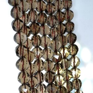 10x9mm Smoky Quartz Gemstone Grade Aa Faceted Twist Round Loose Beads 7 Inch Half Strand (90186103-731) 10x9mm Smoky Quartz Gemstone Grade Aa Faceted Twist Round Loose Beads 7 Inch Half Strand (90186103-731)